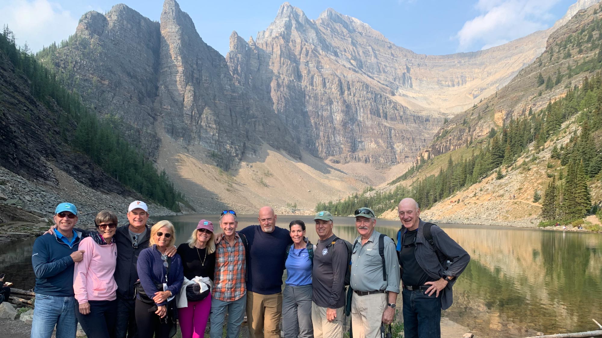 Adventurers explore the breathtaking scenery of Lake Louise.