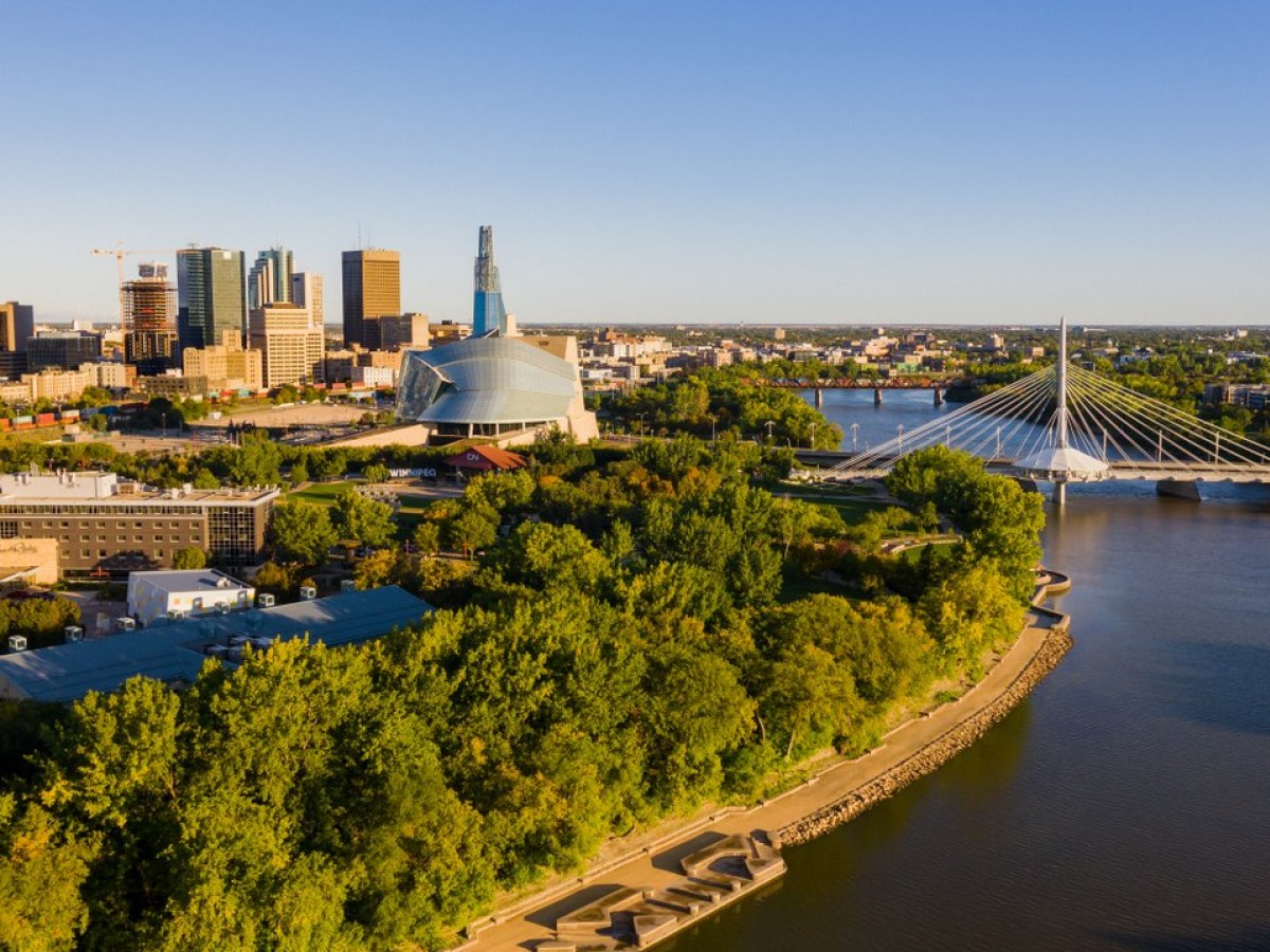 Winnipeg, the vibrant urban hub of our extraordinary journey, showcasing its dynamic cityscape and cultural richness. A key destination in our Polar Bears and Beluga Whale Encounters adventure.