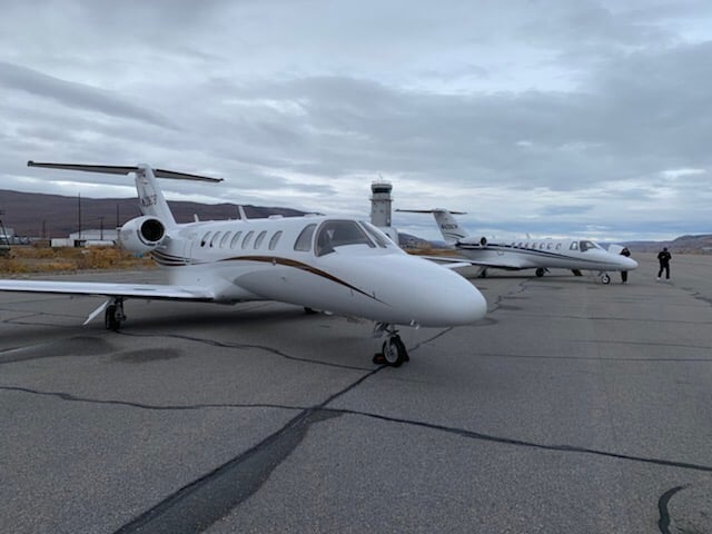 Group of owner-flown Citation Jet airplanes on the ramp in Kangerlussuaq, Greenland - formerly Sondrestrom Airport