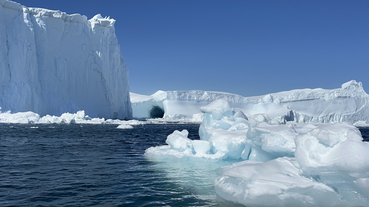 Large icebergs and floes in Ilulissat, Greenland, taken by pilots participating on a self-flying Journey with their airplanes.