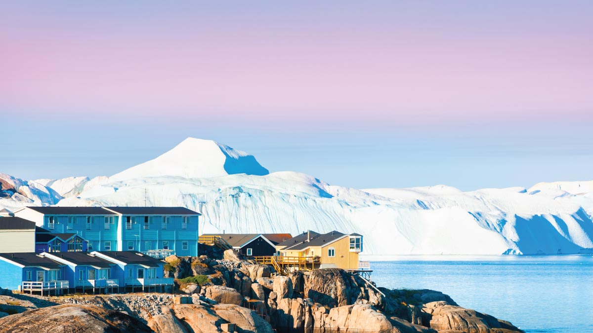 Ilulissat, Greenland, showcasing its majestic glacier, beckoning self-flying pilots with their own aircraft to embark on a thrilling European journey amidst awe-inspiring Arctic landscapes.