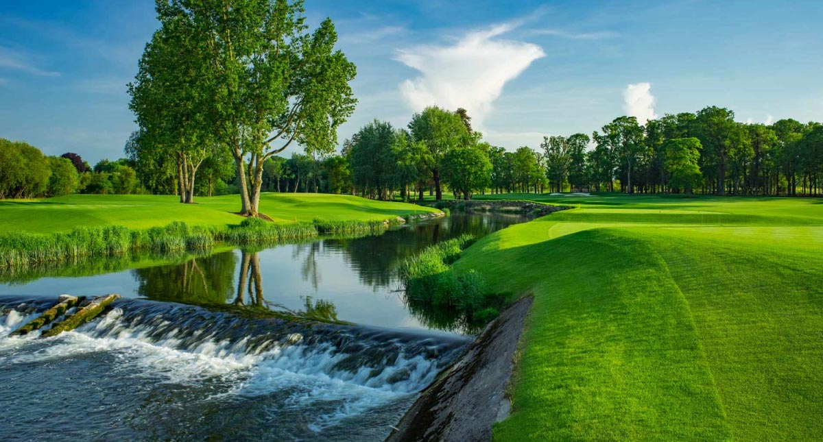 Scenic view of the prestigious golf course at Adare Manor, Ireland, inviting self-flying pilots to tee off amidst Europe's lush landscapes and luxury destinations.