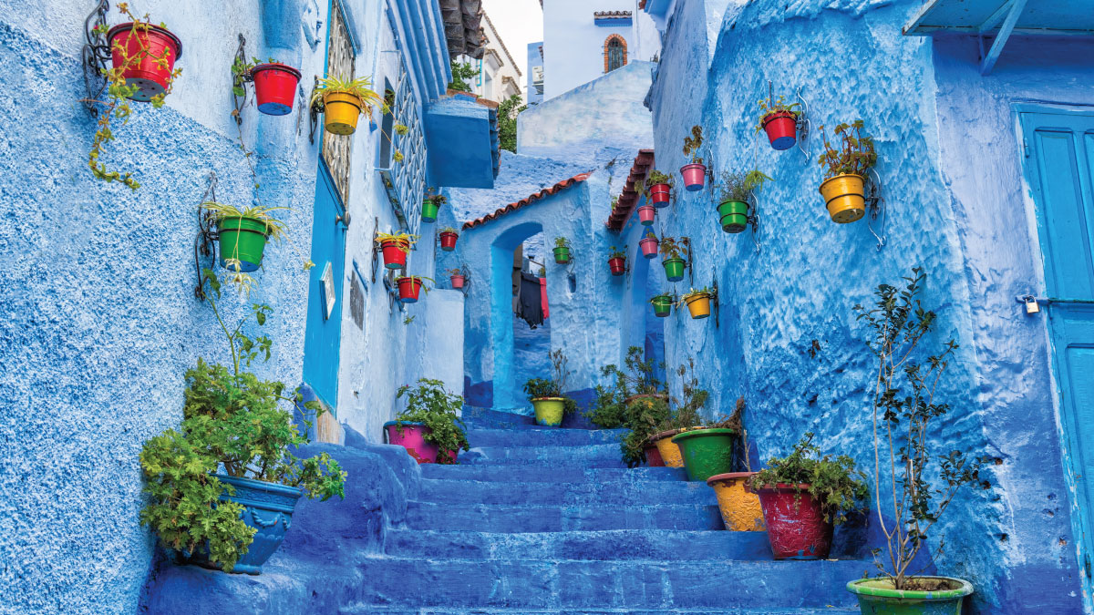 Chefchaouen in Tetouan, Morocco, the enchanting 'Blue Pearl,' enticing self-flying pilots with their own aircraft to explore Europe's vibrant neighbor across the Mediterranean, where azure streets await to mesmerize and inspire.