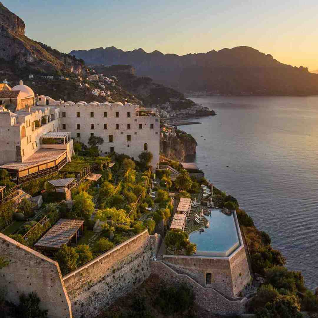 Monastero Santa Rosa on the Amalfi Coast in Salerno, Italy, captivating self-flying pilots with their own aircraft, offering a picturesque stop on their European adventure filled with history, beauty, and tranquility.