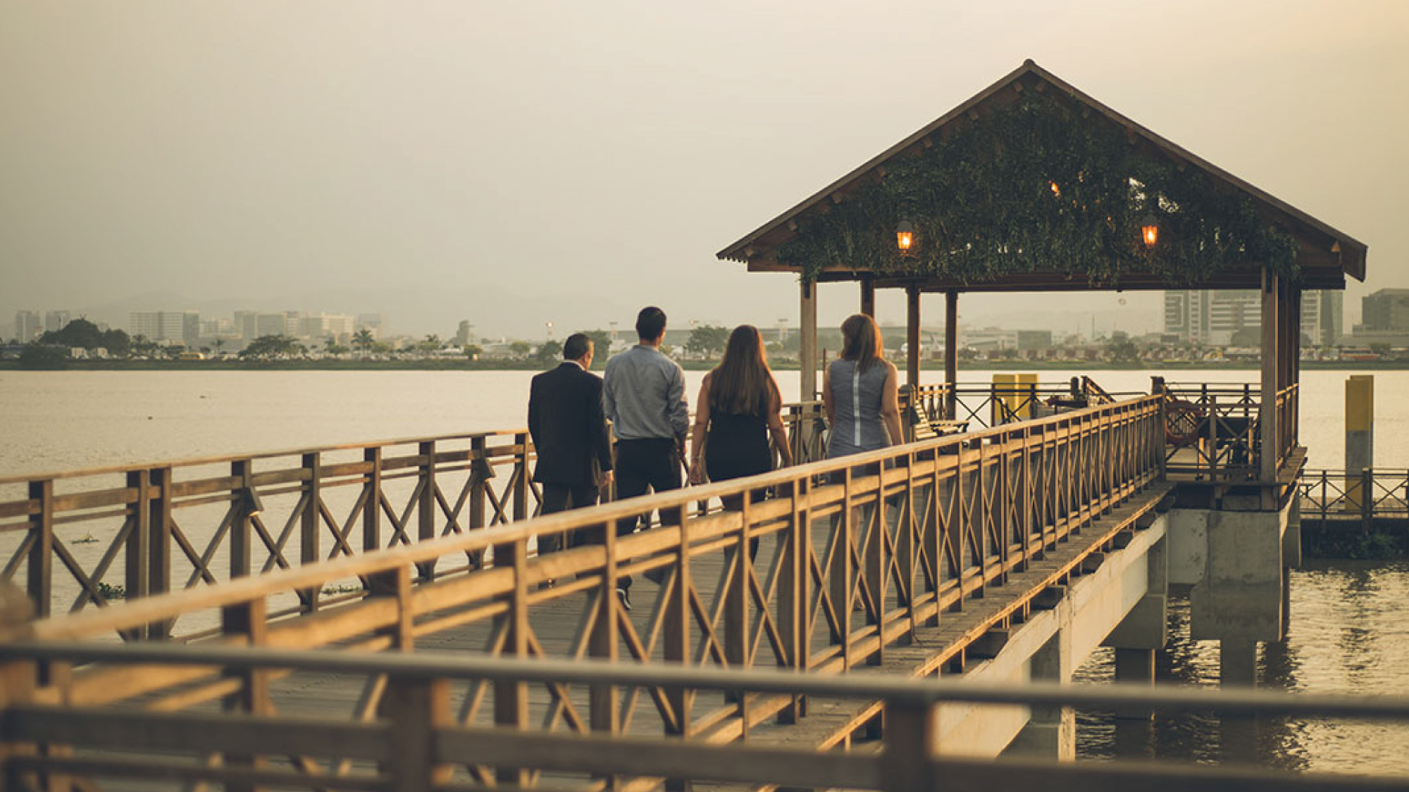 The serene Pier Dock at Hotel del Parque in Guayaquil, Ecuador, a perfect getaway spot for self-flying pilots embarking on a journey to the Galapagos Islands